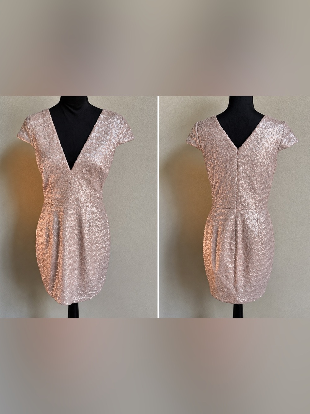 Dress the Population Rose Gold Sequin V-Neck Mini Dress